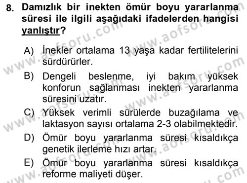 Temel Sürü Sağlığı Yönetimi Dersi 2023 - 2024 Yılı (Final) Dönem Sonu Sınav Soruları 8. Soru