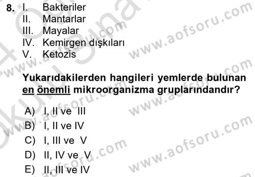 Temel Sürü Sağlığı Yönetimi Dersi 2023 - 2024 Yılı Yaz Okulu Sınav Soruları 8. Soru