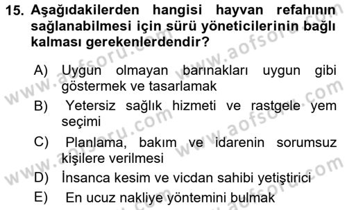 Temel Sürü Sağlığı Yönetimi Dersi 2024 - 2025 Yılı (Vize) Ara Sınavı 15. Soru