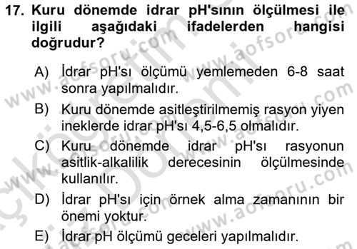 Temel Sürü Sağlığı Yönetimi Dersi 2024 - 2025 Yılı (Vize) Ara Sınavı 17. Soru