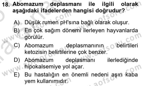 Temel Sürü Sağlığı Yönetimi Dersi 2024 - 2025 Yılı (Vize) Ara Sınavı 18. Soru