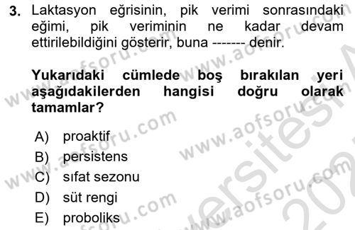 Temel Sürü Sağlığı Yönetimi Dersi 2024 - 2025 Yılı (Vize) Ara Sınavı 3. Soru