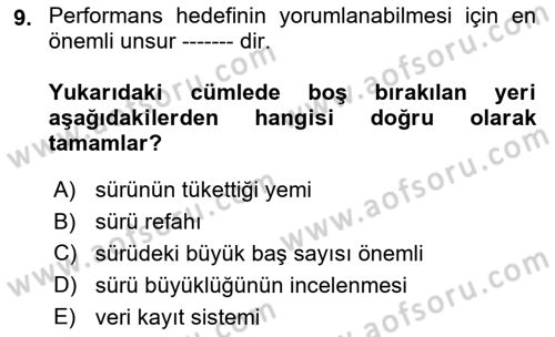 Temel Sürü Sağlığı Yönetimi Dersi 2024 - 2025 Yılı (Vize) Ara Sınavı 9. Soru