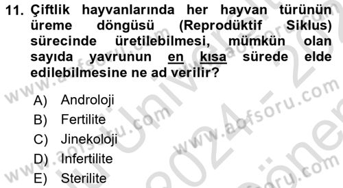 Temel Sürü Sağlığı Yönetimi Dersi 2024 - 2025 Yılı (Final) Dönem Sonu Sınav Soruları 11. Soru