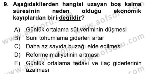 Temel Sürü Sağlığı Yönetimi Dersi 2024 - 2025 Yılı (Final) Dönem Sonu Sınav Soruları 9. Soru