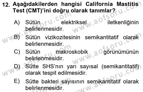Temel Sürü Sağlığı Yönetimi Dersi 2024 - 2025 Yılı Yaz Okulu Sınav Soruları 12. Soru