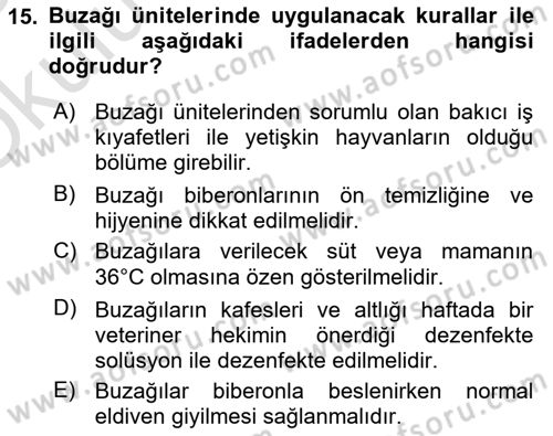 Temel Sürü Sağlığı Yönetimi Dersi 2024 - 2025 Yılı Yaz Okulu Sınav Soruları 15. Soru