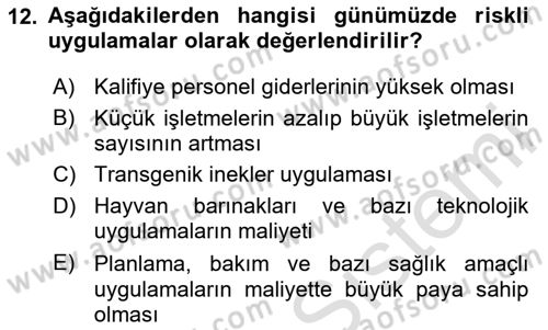 Temel Sürü Sağlığı Yönetimi Dersi 2025 - 2026 Yılı (Vize) Ara Sınav Soruları 12. Soru