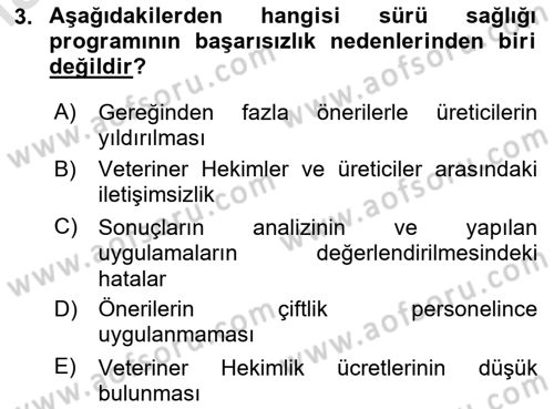 Temel Sürü Sağlığı Yönetimi Dersi 2025 - 2026 Yılı (Vize) Ara Sınav Soruları 3. Soru