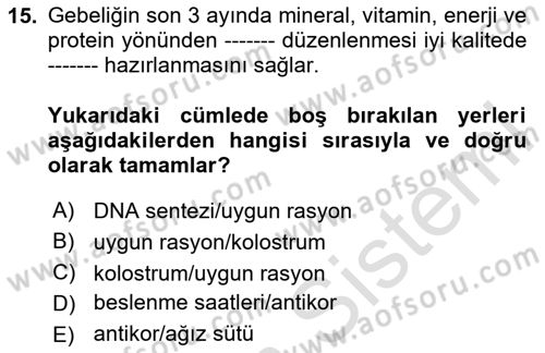 Temel Sürü Sağlığı Yönetimi Dersi 2025 - 2026 Yılı (Final) Dönem Sonu Sınav Soruları 15. Soru