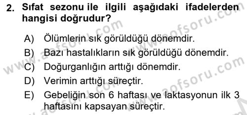 Temel Sürü Sağlığı Yönetimi Dersi 2025 - 2026 Yılı (Final) Dönem Sonu Sınav Soruları 2. Soru
