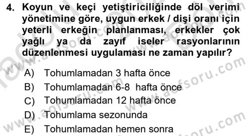 Temel Sürü Sağlığı Yönetimi Dersi 2025 - 2026 Yılı (Final) Dönem Sonu Sınav Soruları 4. Soru
