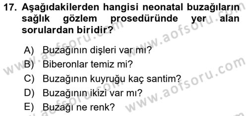 Temel Sürü Sağlığı Yönetimi Dersi 2025 - 2026 Yılı Yaz Okulu Sınav Soruları 17. Soru
