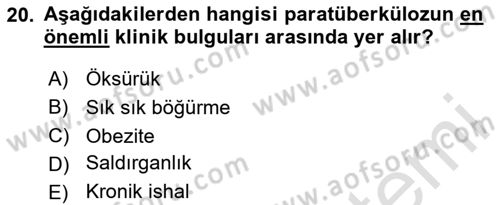Temel Sürü Sağlığı Yönetimi Dersi 2025 - 2026 Yılı Yaz Okulu Sınav Soruları 20. Soru