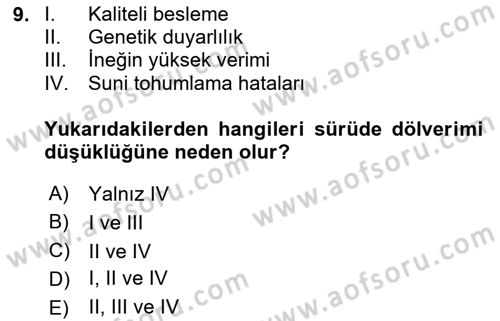 Temel Sürü Sağlığı Yönetimi Dersi 2025 - 2026 Yılı Yaz Okulu Sınav Soruları 9. Soru