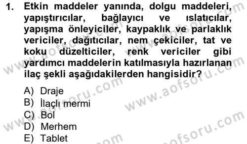 Temel Veteriner Farmakoloji ve Toksikoloji Dersi 2012 - 2013 Yılı (Vize) Ara Sınav Soruları 1. Soru