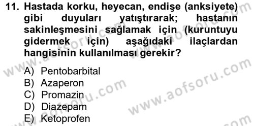 Temel Veteriner Farmakoloji ve Toksikoloji Dersi 2012 - 2013 Yılı (Vize) Ara Sınavı 11. Soru