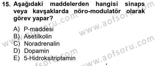 Temel Veteriner Farmakoloji ve Toksikoloji Dersi 2012 - 2013 Yılı (Vize) Ara Sınav Soruları 15. Soru