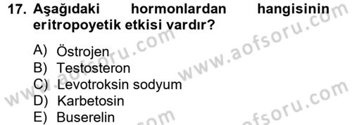 Temel Veteriner Farmakoloji ve Toksikoloji Dersi 2012 - 2013 Yılı (Vize) Ara Sınav Soruları 17. Soru