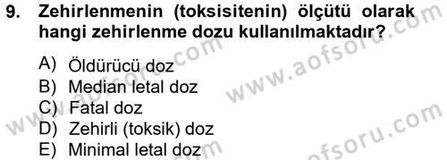 Temel Veteriner Farmakoloji ve Toksikoloji Dersi 2012 - 2013 Yılı (Final) Dönem Sonu Sınav Soruları 9. Soru