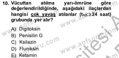 Temel Veteriner Farmakoloji ve Toksikoloji Dersi 2013 - 2014 Yılı (Vize) Ara Sınav Soruları 10. Soru