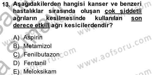 Temel Veteriner Farmakoloji ve Toksikoloji Dersi 2013 - 2014 Yılı (Vize) Ara Sınav Soruları 13. Soru