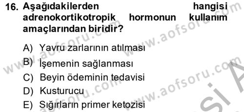 Temel Veteriner Farmakoloji ve Toksikoloji Dersi 2013 - 2014 Yılı (Vize) Ara Sınav Soruları 16. Soru