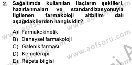 Temel Veteriner Farmakoloji ve Toksikoloji Dersi 2013 - 2014 Yılı (Vize) Ara Sınav Soruları 2. Soru