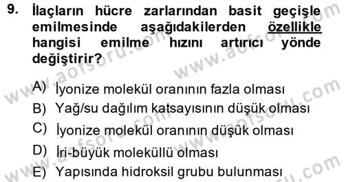 Temel Veteriner Farmakoloji ve Toksikoloji Dersi 2013 - 2014 Yılı (Vize) Ara Sınav Soruları 9. Soru