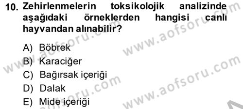 Temel Veteriner Farmakoloji ve Toksikoloji Dersi 2013 - 2014 Yılı (Final) Dönem Sonu Sınav Soruları 10. Soru