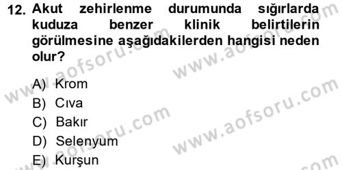 Temel Veteriner Farmakoloji ve Toksikoloji Dersi 2013 - 2014 Yılı (Final) Dönem Sonu Sınav Soruları 12. Soru