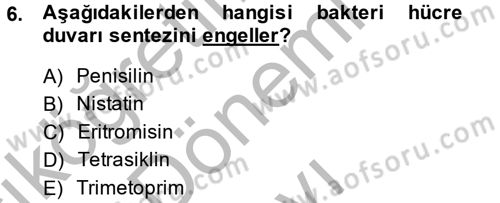 Temel Veteriner Farmakoloji ve Toksikoloji Dersi 2013 - 2014 Yılı (Final) Dönem Sonu Sınav Soruları 6. Soru