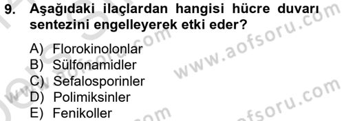 Temel Veteriner Farmakoloji ve Toksikoloji Dersi 2013 - 2014 Yılı Tek Ders Sınav Soruları 9. Soru