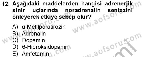 Temel Veteriner Farmakoloji ve Toksikoloji Dersi 2014 - 2015 Yılı (Vize) Ara Sınav Soruları 12. Soru