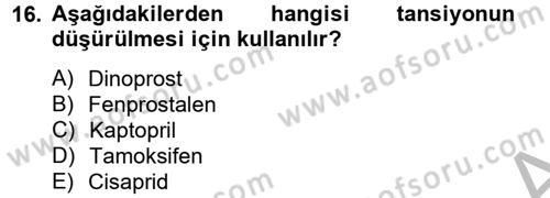 Temel Veteriner Farmakoloji ve Toksikoloji Dersi 2014 - 2015 Yılı (Vize) Ara Sınav Soruları 16. Soru