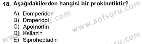 Temel Veteriner Farmakoloji ve Toksikoloji Dersi 2014 - 2015 Yılı (Vize) Ara Sınav Soruları 18. Soru