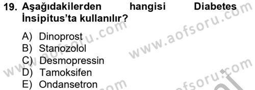 Temel Veteriner Farmakoloji ve Toksikoloji Dersi 2014 - 2015 Yılı (Vize) Ara Sınav Soruları 19. Soru