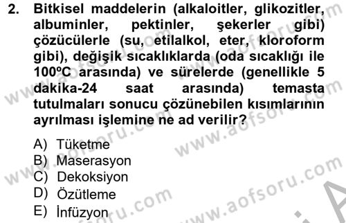 Temel Veteriner Farmakoloji ve Toksikoloji Dersi 2014 - 2015 Yılı (Vize) Ara Sınav Soruları 2. Soru