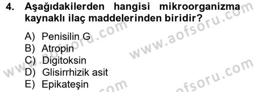 Temel Veteriner Farmakoloji ve Toksikoloji Dersi 2014 - 2015 Yılı (Vize) Ara Sınav Soruları 4. Soru
