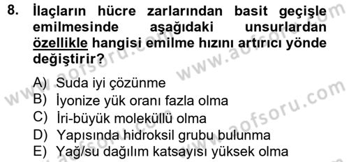 Temel Veteriner Farmakoloji ve Toksikoloji Dersi 2014 - 2015 Yılı (Vize) Ara Sınav Soruları 8. Soru