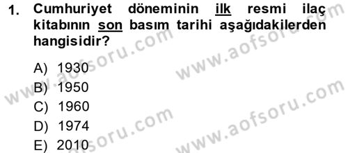 Temel Veteriner Farmakoloji ve Toksikoloji Dersi 2014 - 2015 Yılı (Final) Dönem Sonu Sınav Soruları 1. Soru