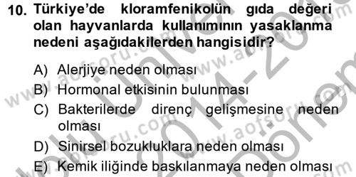 Temel Veteriner Farmakoloji ve Toksikoloji Dersi 2014 - 2015 Yılı (Final) Dönem Sonu Sınav Soruları 10. Soru