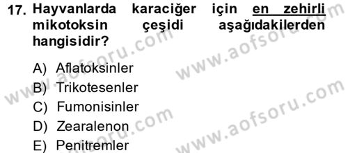 Temel Veteriner Farmakoloji ve Toksikoloji Dersi 2014 - 2015 Yılı (Final) Dönem Sonu Sınav Soruları 17. Soru