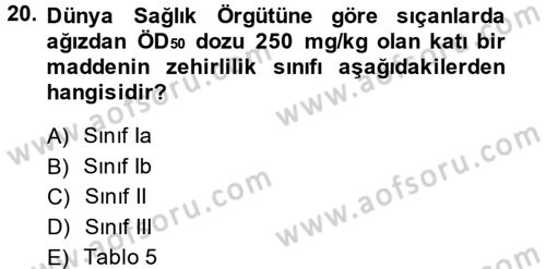 Temel Veteriner Farmakoloji ve Toksikoloji Dersi 2014 - 2015 Yılı (Final) Dönem Sonu Sınav Soruları 20. Soru