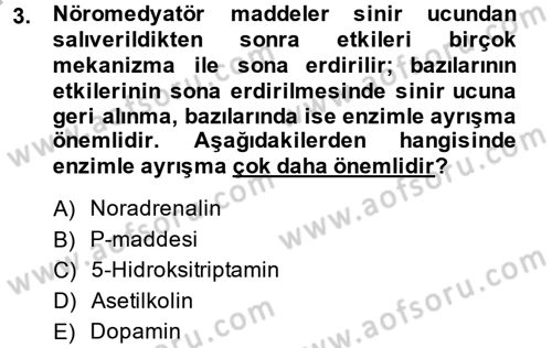 Temel Veteriner Farmakoloji ve Toksikoloji Dersi 2014 - 2015 Yılı (Final) Dönem Sonu Sınav Soruları 3. Soru