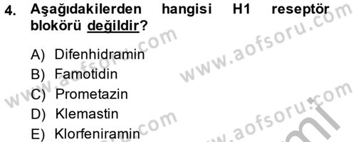 Temel Veteriner Farmakoloji ve Toksikoloji Dersi 2014 - 2015 Yılı (Final) Dönem Sonu Sınav Soruları 4. Soru