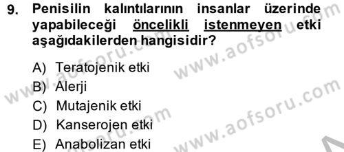 Temel Veteriner Farmakoloji ve Toksikoloji Dersi 2014 - 2015 Yılı (Final) Dönem Sonu Sınav Soruları 9. Soru