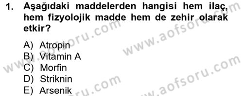 Temel Veteriner Farmakoloji ve Toksikoloji Dersi 2014 - 2015 Yılı Tek Ders Sınavı 1. Soru