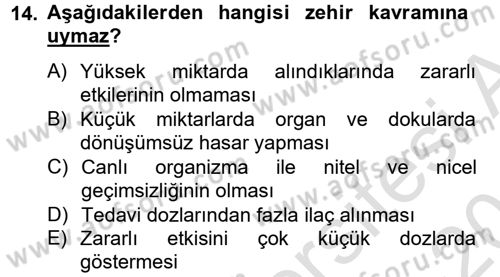Temel Veteriner Farmakoloji ve Toksikoloji Dersi 2014 - 2015 Yılı Tek Ders Sınav Soruları 14. Soru