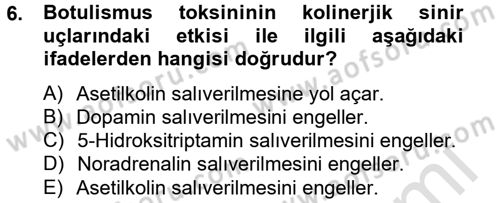 Temel Veteriner Farmakoloji ve Toksikoloji Dersi 2014 - 2015 Yılı Tek Ders Sınav Soruları 6. Soru